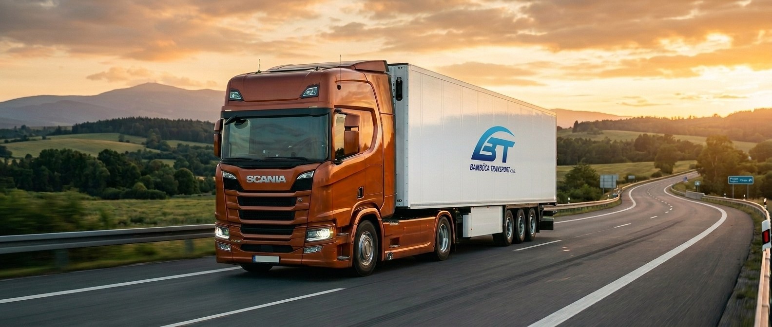 Bambůča Transport — Scania kamion na evropské dálnici